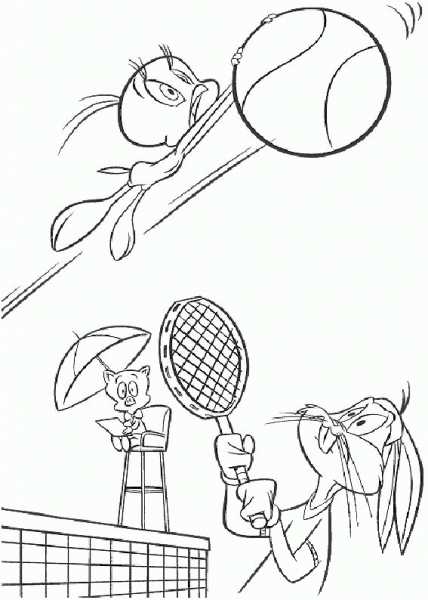Tweety is Playing Tennis coloring page image