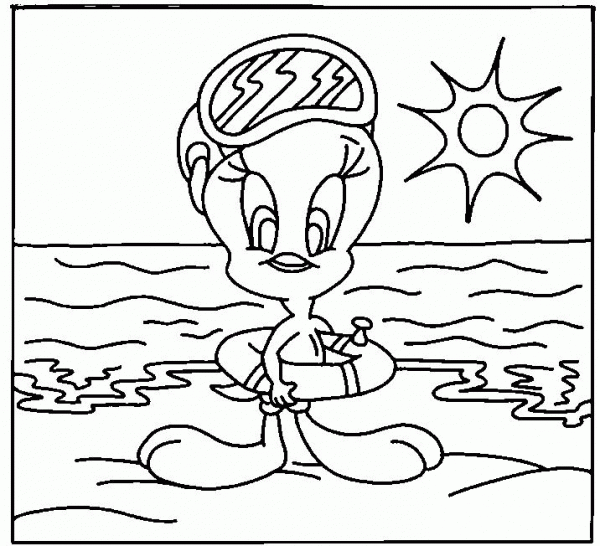 Tweety on Summer Vacation coloring page image