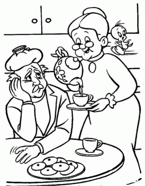 Tweety on the Kitchen coloring page image