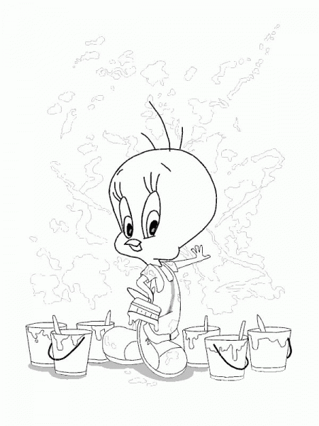 Tweety Paints the Wall coloring page image
