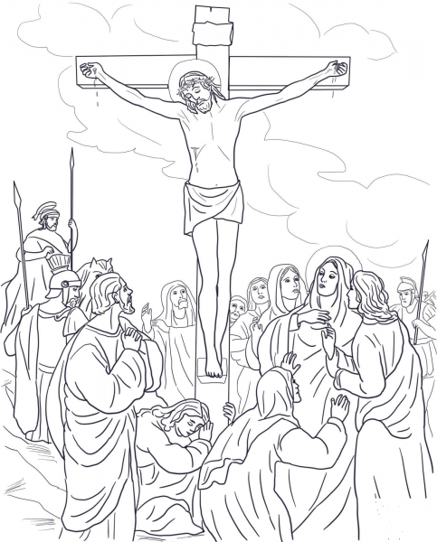 Twelfth Station – Jesus Dies on the Cross coloring page image