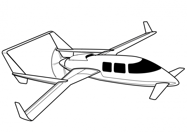 Twin-Boom Aircraft with Pusher Propeller coloring page image