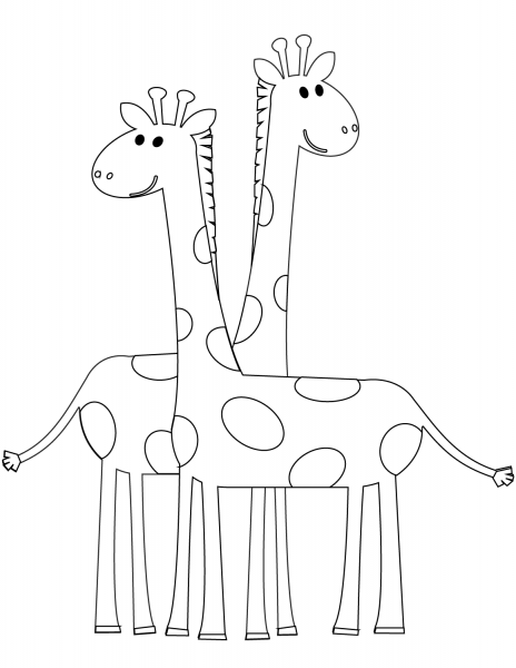 Two Cartoon Giraffes coloring page image