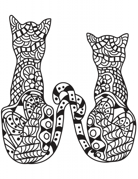 Two Cats in Zentangle Style coloring page image