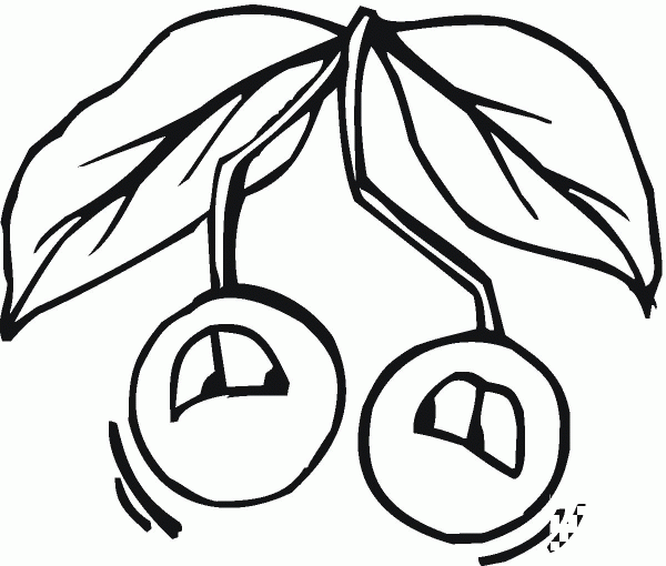 Two Cherries Looking at Each Other  coloring page image