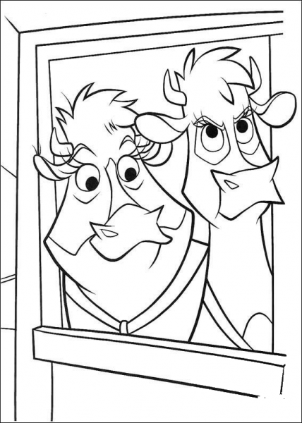 Two Cows At The Window  coloring page image