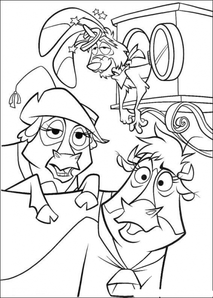 Two Cows With A Bunny  coloring page image