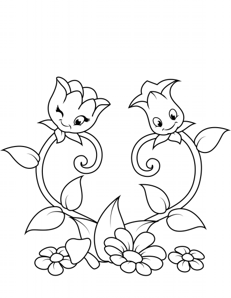 Two Cute Flower Chararters coloring page image