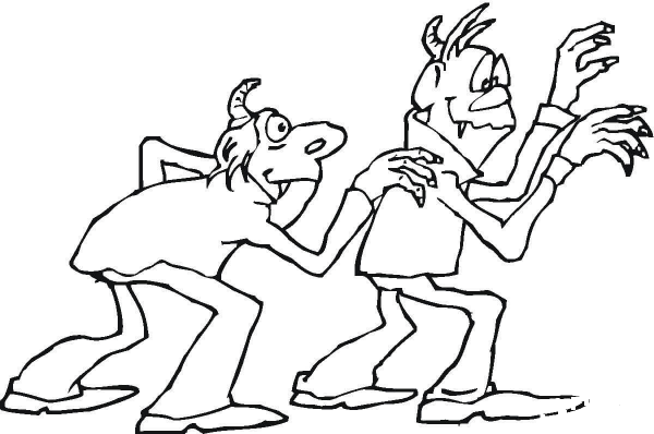 Two Demons Are Following Someone  coloring page image