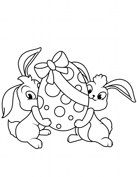 Two Easter Bunnies with Egg coloring page image