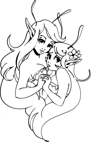 Two Elf Girls coloring page image