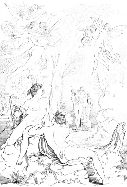 Two Fauns in the Forest – Shelley, Prometheus Unbound, Act II, Scene 2 coloring page image