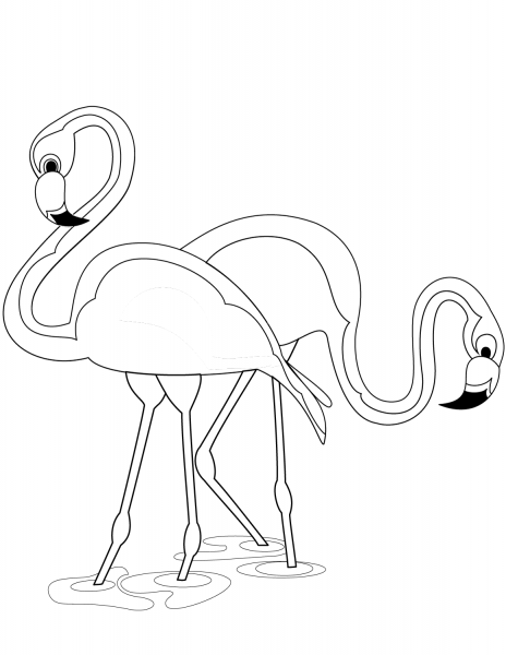 Two Flamingos coloring page image
