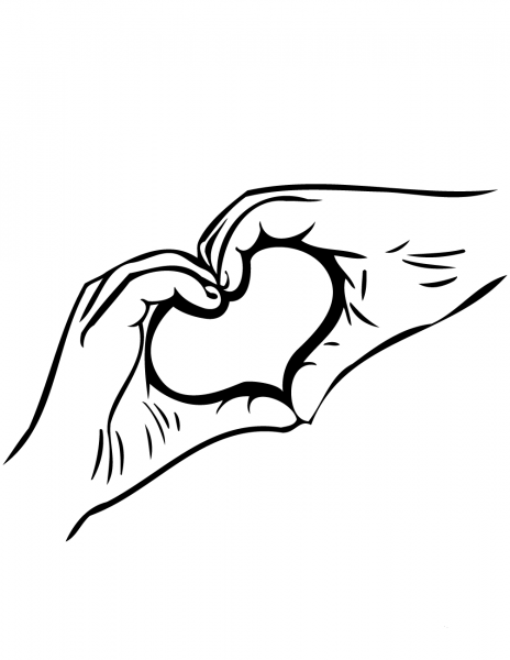 Two Hands Forming Shape of Heart coloring page image