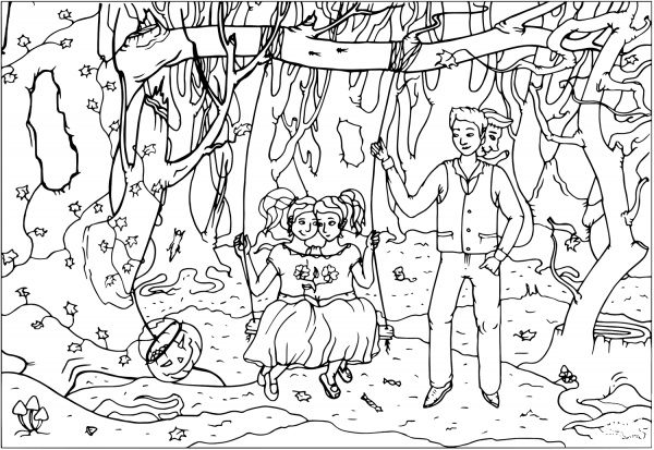 Two Headed Sisters on a Date with Two Headed Brothers coloring page image