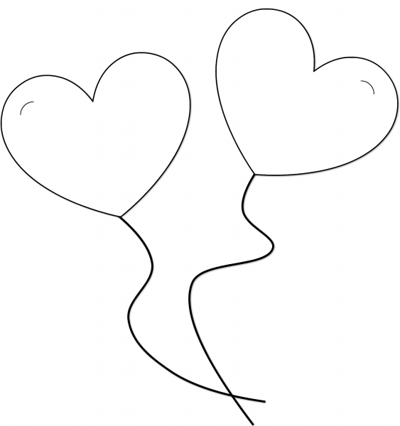 Two Heart-Shaped Balloons coloring page image