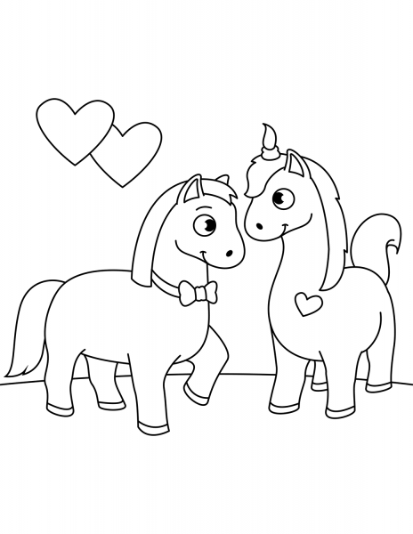 Two Horses in Love coloring page image
