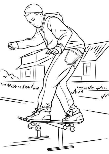 Balancing on Skateboard coloring page image