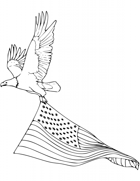 Bald Eagle Carrying American Flag coloring page image