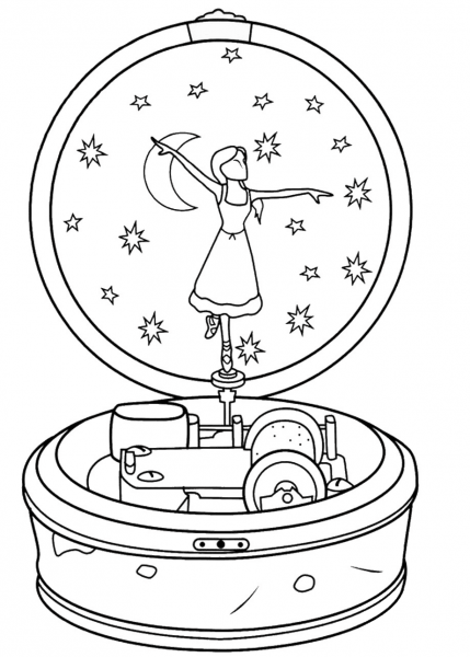 Ballerina Music Box coloring page image