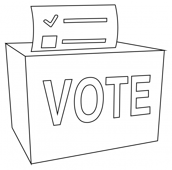 Ballot Box with Ballot coloring page image
