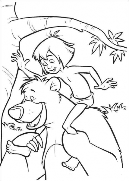 Baloo And Mowgli Play With A Tree  coloring page image