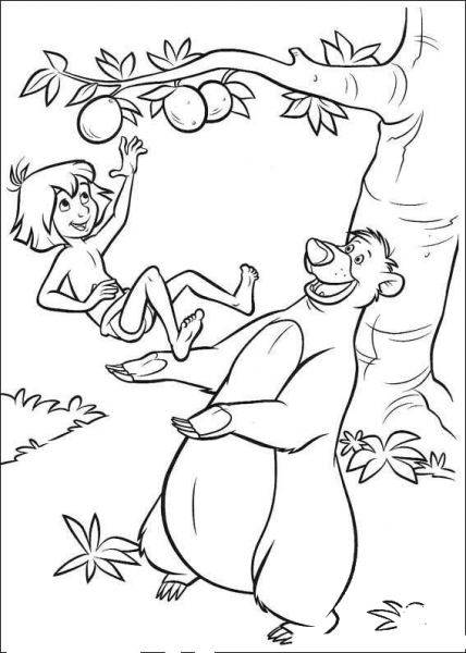 Baloo Helps Mowgli To Take Some Mangos  coloring page image