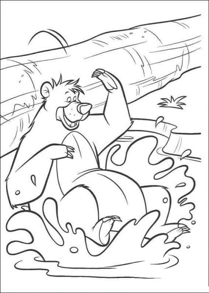 Baloo Plays In The Water  coloring page image