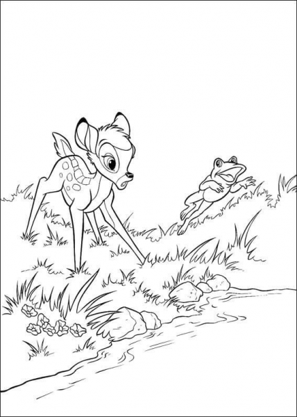 Bambi And Frog  coloring page image