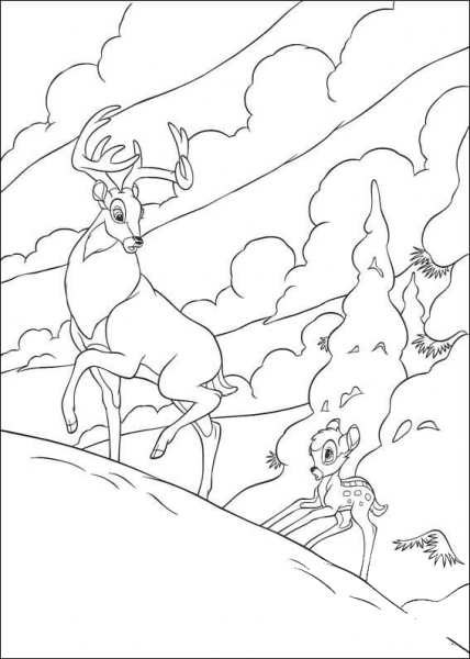 Bambi Follows Roe  coloring page image