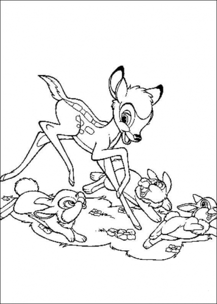 Bambi Is Running Together With His Friends  coloring page image