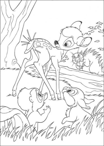 Bambi, Thumper And Flower  coloring page image