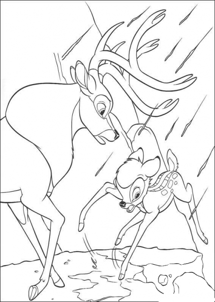 Bambi Tries To Jump Away coloring page image