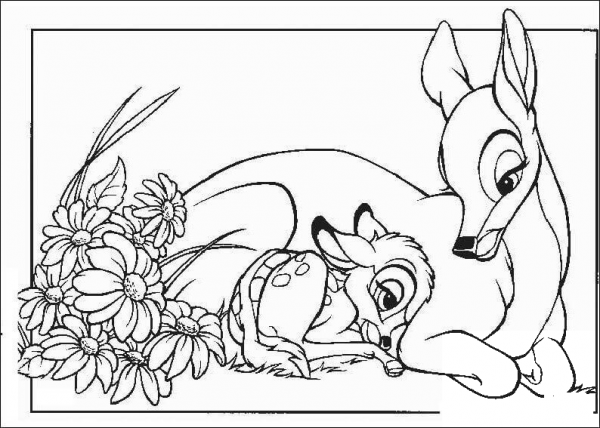 Bambi With His Mom  coloring page image