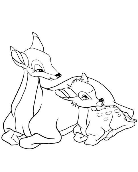 Bambi with His Mother coloring page image