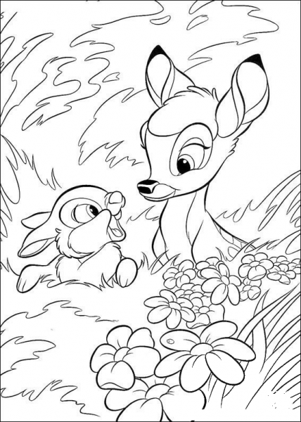 Bambi With Thumper In The Forest  coloring page image