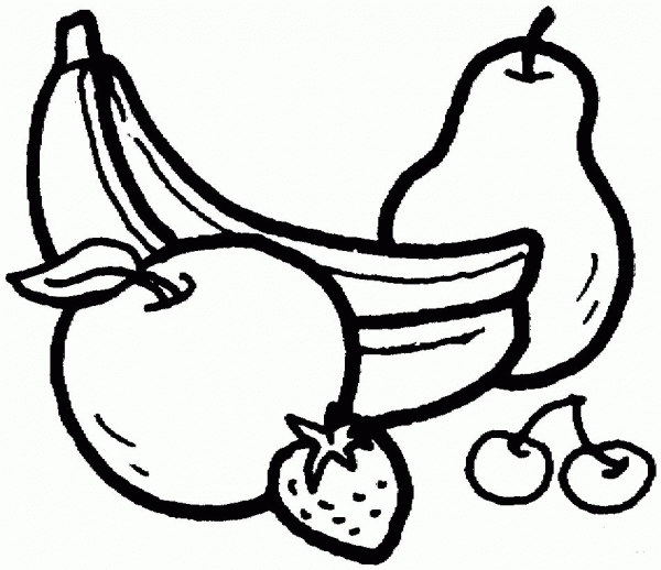 Banana, Pear, Apple, Cherry and Strawberry coloring page image