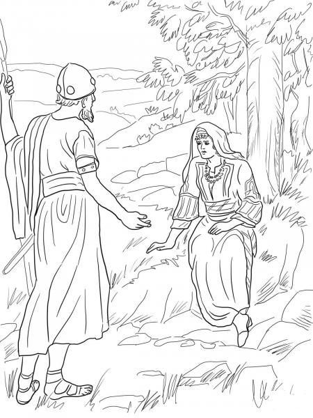 Barak and Deborah Sitting Under a Palm Tree coloring page image
