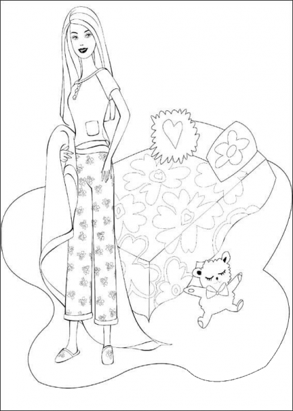 Barbie in a bedroom  coloring page image