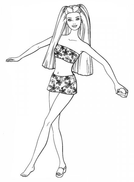 Barbie in a swimsuit coloring page image
