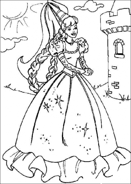 Barbie in fairy-style dress coloring page image