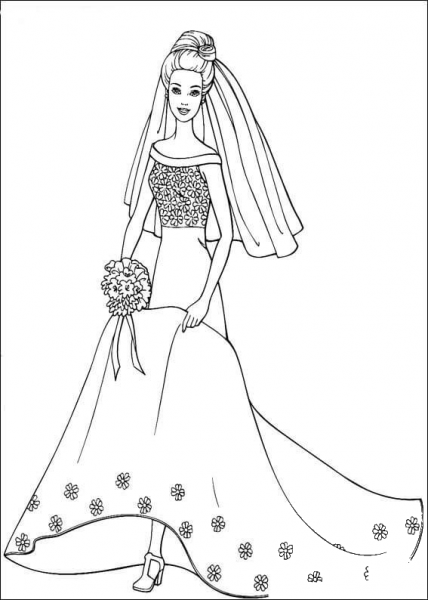 Barbie in wedding dress coloring page image