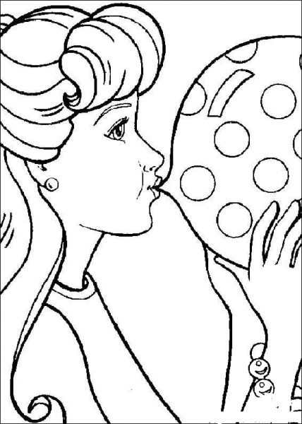 Barbie is blowing up a balloon coloring page image