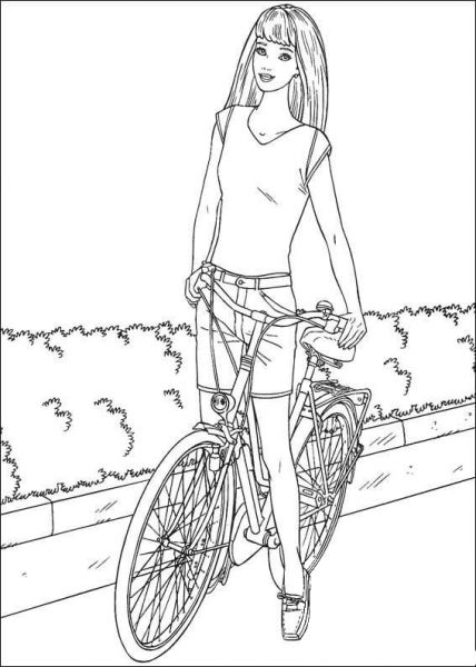 Barbie on a bike coloring page image