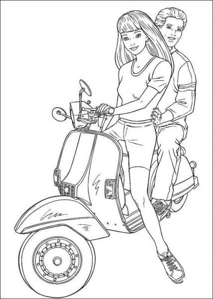 Barbie on a motorcycle coloring page image