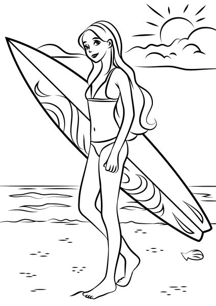 Barbie Surfer coloring page image