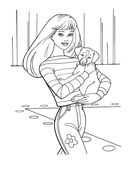 Barbie With Dog  coloring page image