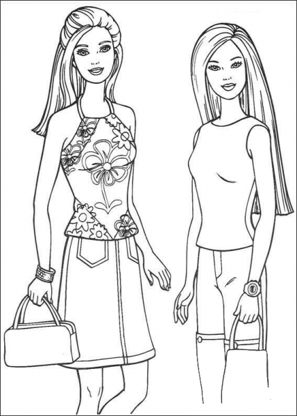 Barbie with girlfreind coloring page image