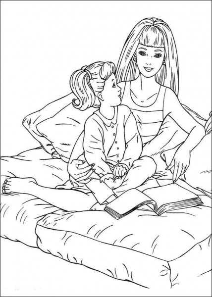 Barbie with little girl coloring page image