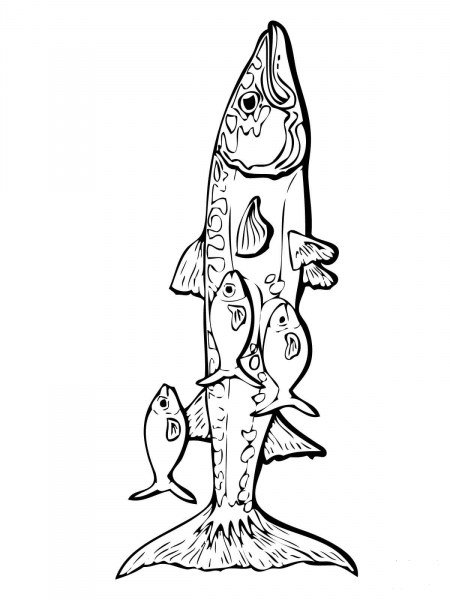 Barracuda and Remora Fishes coloring page image